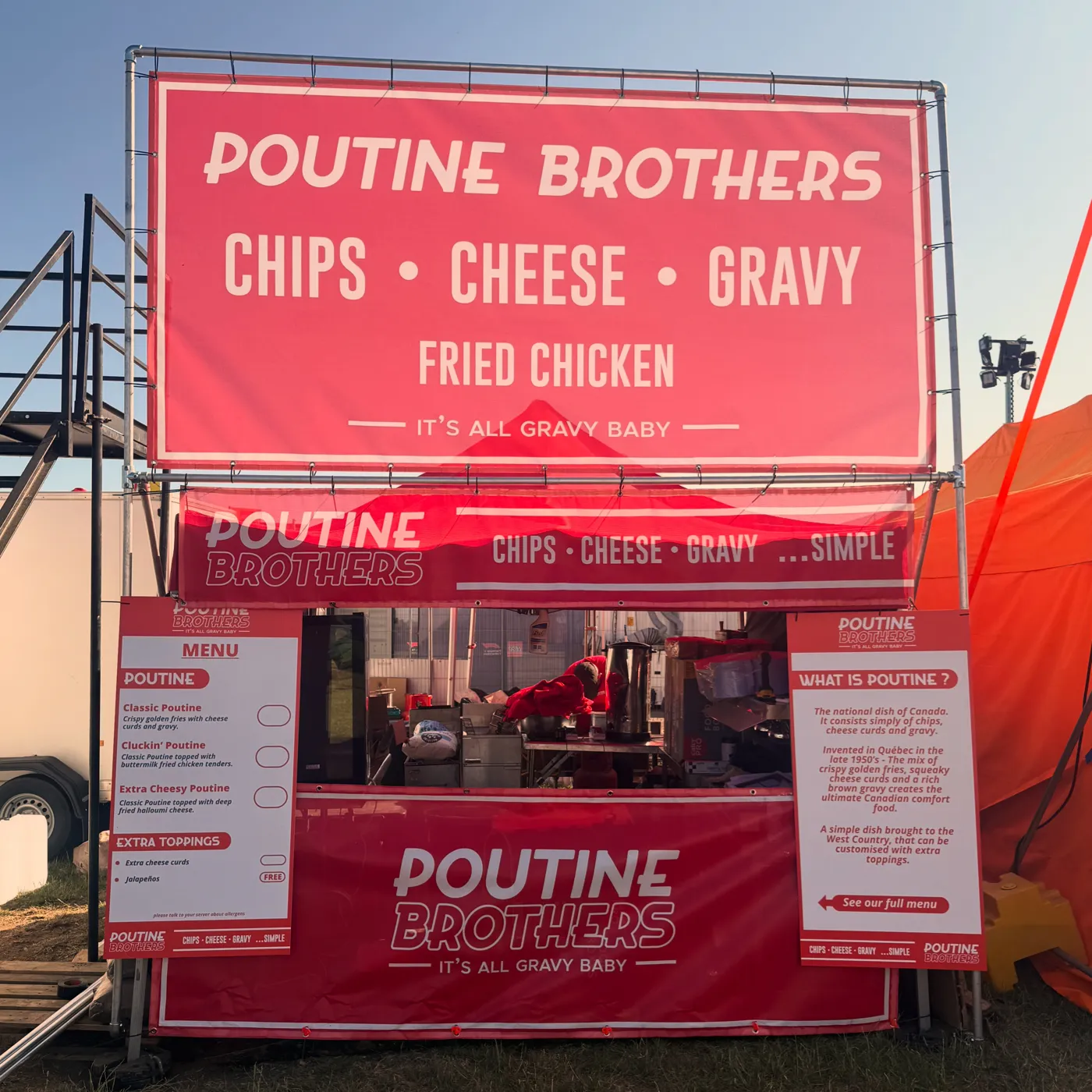 The Poutine Brothers stall: chips, cheese, gravy and fried chicken